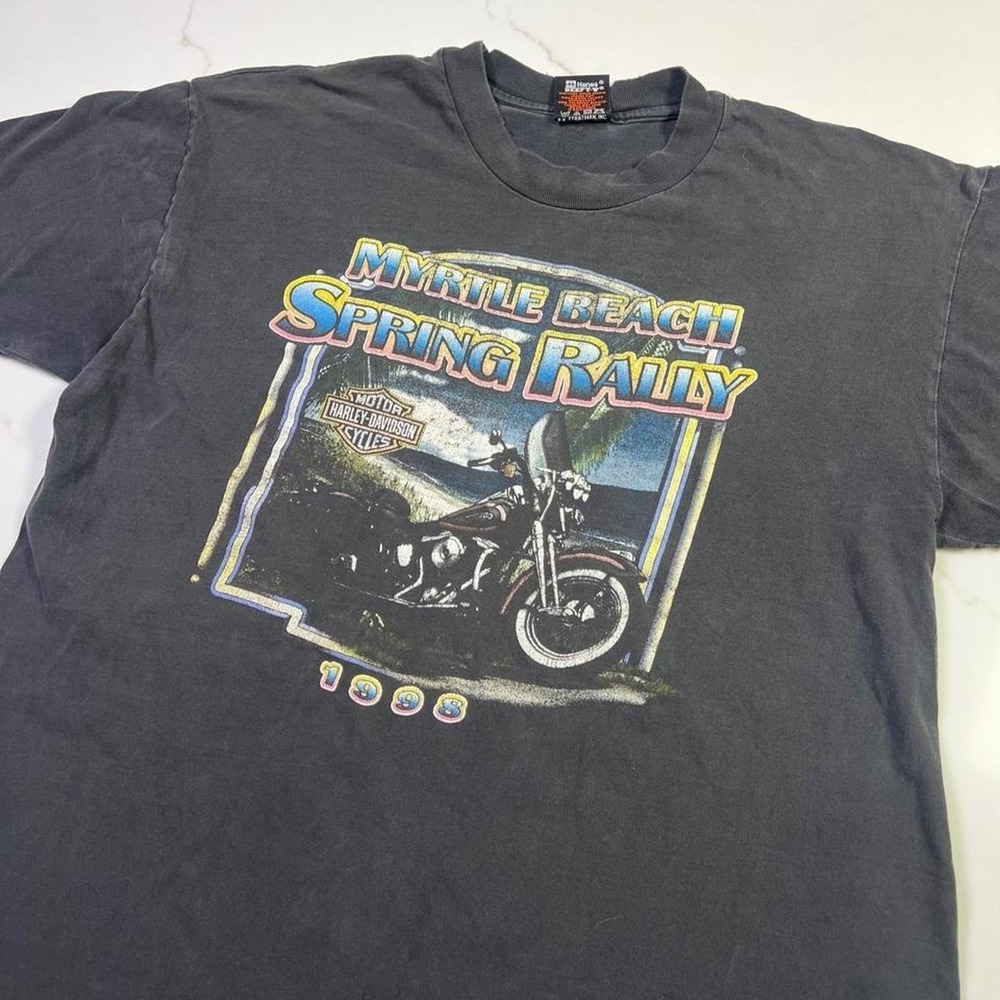 Harley Davidson T-Shirt Mens XL 1998 Myrtle Beach Spring Rally Distressed Black